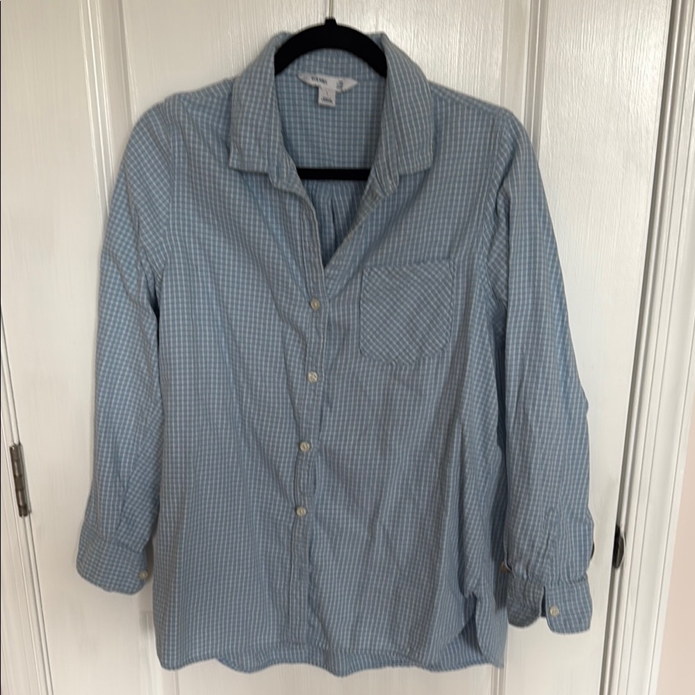Blue Gingham Button-Up Shirt